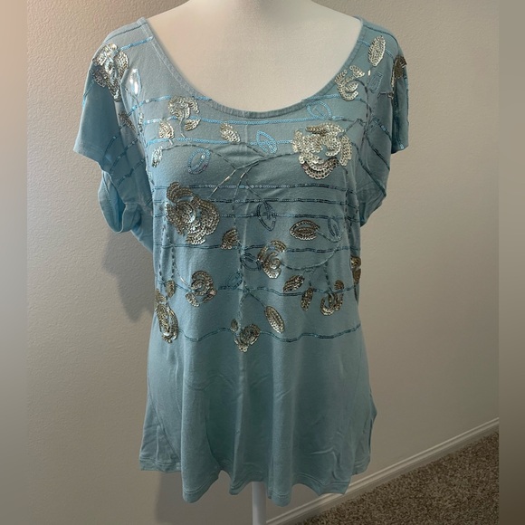 Apt. 9 Light Blue Sequin Blouse - Picture 1 of 5